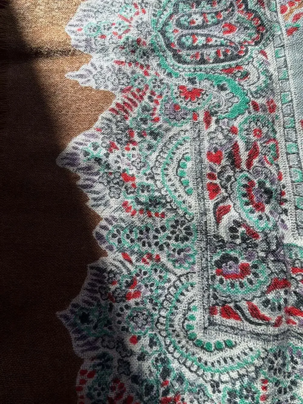 Vintage Italian 100% Wool Paisley Scarf Brown‎ Blue